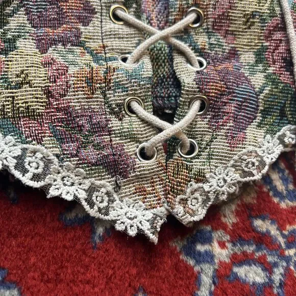 Corset Crop Top Womens S Floral Cottagecore Tapestry Lace Up Festival - Picture 4 of 6